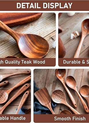 FJNATINH Wooden Spoons for Cooking, 8 Pcs Nonstick Wooden Cooking Utensils Set,Nonstick Natural and Healthy Kitchen Utensil（8 Pcs）