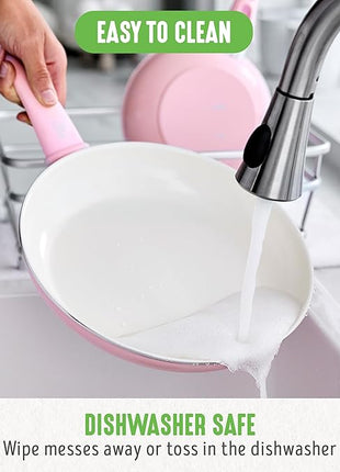 GreenLife Non Stick Fry Pan Set (7" & 10"), Non-Toxic PFAS-Free Ceramic Skillets, Dishwasher & Oven Safe, Egg Omelet Frying Pans, Stay- Cool Handles, Kitchen Home Cooking Essentials, Pink