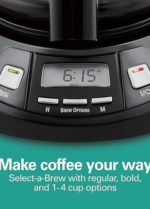 Hamilton Beach 12 Cup Programmable Drip Coffee Maker with 3 Brew Options, Glass Carafe, Auto Pause and Pour, Black Stainless (46293)