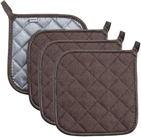 Joyhalo 4 Pack Pot Holders for Kitchen,Cotton Oven Holder with Great Heat Resistance,Non Slip Hot Pads for Kitchen Clearance,Brown