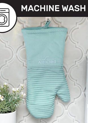 All-Clad Silicone Oven Mitts: Heat Resistant up to 500 Degrees - 100% Cotton & Silicone, 14"x7" Oven Mitt for Kitchen and Barbeque, 2-Pack, Rainfall