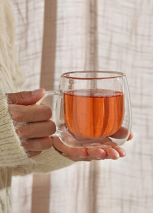 CNGLASS 10oz Double Walled Glass Coffee Mugs(4-pack),Clear Coffee Cups with Handle,Glass Espresso Mugs for Latte,Cappuccino,Tea