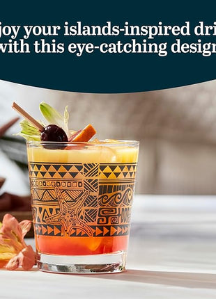 Libbey Tiki Rocks Glasses Set, Vintage-style Glassware Drinking Glasses Set of 4, Exotic, Dishwasher Safe Glasses for Backyard Luau or Pool Party