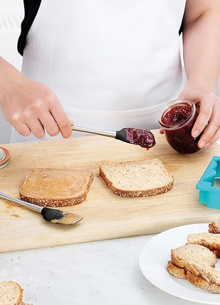 Tovolo Flex-Core Stainless Steel Handled Mini Spatula & Spoonula Set (Black), Kitchen Utensil Set of 2, Heat-Resistant & BPA-Free Silicone Turner Heads, Safe for Cast Iron | Dishwasher-Safe