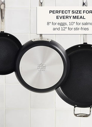 All-Clad HA1 Hard Anodized Nonstick Fry Pan Set – 3-Piece Cookware, 8", 10", 12" Skillets with Lid, Induction Compatible, Oven Safe to 500°F, Lid Safe to 350°F, Black
