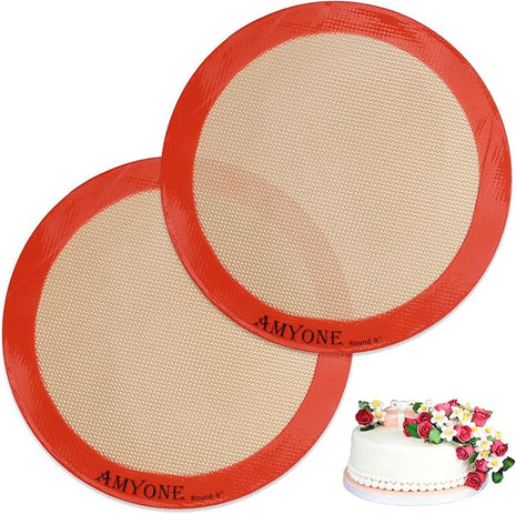 Silicone Baking Mats, 2 PCS Round Silicone Mats for 9 Inch Cake Pan, Non-Stick Reusable Cookie Sheet Liners for Baking Pans for Cake/Bread/Pizza/Macaron/Pastry/Cookie/Bun/Pie