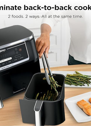 Ninja | Air Fryer | Finish Cooking Multiple Foods at the Same Time | 6-in-1 (Air Fry, Broil, Roast, Keep Warm, Dehydrate, Bake) | Fit up to 8lb Chicken Wings in the two 5 QT Baskets | DZ302