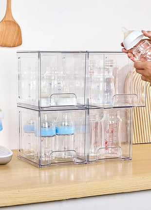 Vtopmart 4 Pack Stackable Storage Drawers, 6.6''Tall Acrylic Bathroom Makeup Organizers,Clear Plastic Drawers For Vanity, Undersink, Kitchen Cabinet,Pantry Organization and Storage