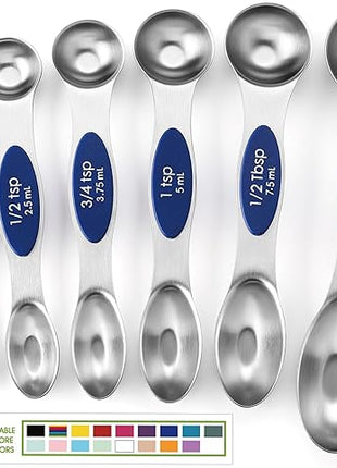 Spring Chef Stainless Steel Magnetic Measuring Spoons Set of 8 with Leveler, Heavy Duty Teaspoon & Tablespoon Measuring Spoons With Strong N45 Magnets, Kitchen Gadgets for Baking & Cooking - Sapphire