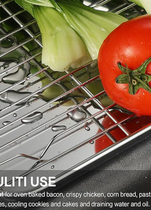 MCIRCO 6 Piece Stainless Steel Baking Sheet with Rack with Silicone Baking Mat Set (2 Pans + 2 Racks + 2 Mats), 12.4 x 9.6 x 1 Inch Cookie Sheet with Cooling Rack, Easy Clean