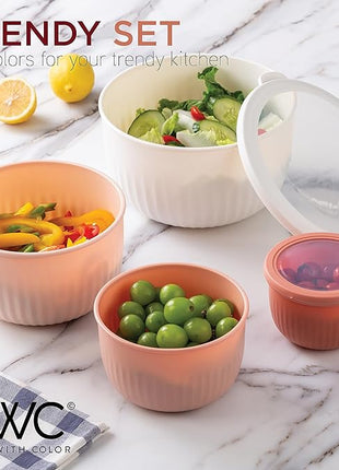COOK WITH COLOR Prep Bowls with Lids- Wide and Deep Nesting Plastic Small Mixing Bowl Set with Lids, 12 Piece Set - Deep Bowls, Grey/Pink