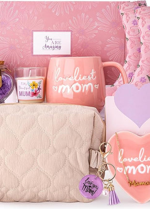 Mom Birthday Gifts for Mom from Daughter Son - Funny Christmas Birthday Gifts Ideas for New Moms Mother - 14Oz Ceramic Coffee Mug, Heart-Shaped Jewelry Dish, Gift Boxed Set, 10pcs - Best Moms Gift