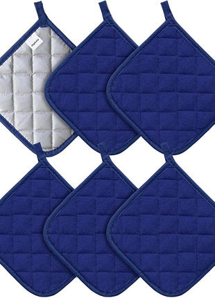 Joyhalo 6 Pack Pot Holders for Kitchen,Cotton Oven Holder with Great Heat Resistance,Non Slip Hot Pads for Kitchen Clearance,Dark Blue