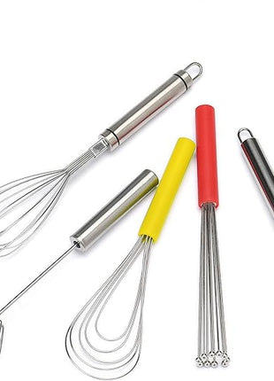 Flat Whisk Silicone Handle Non Slip 10" - 5 Wires Whisk with 10 Heads for Kitchen Cooking by Jell-Cell (Yellow)