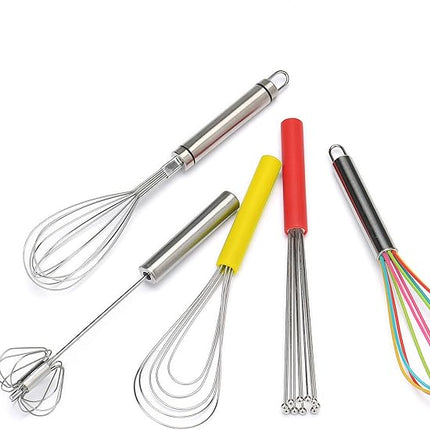 Flat Whisk Silicone Handle Non Slip 10" - 5 Wires Whisk with 10 Heads for Kitchen Cooking by Jell-Cell (Yellow)