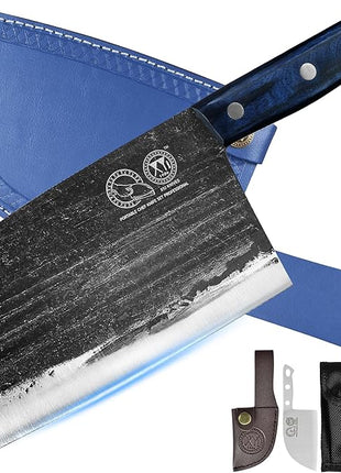 XYJ Authentic Since 1986,Ancient Forged Butcher Knives,Serbian Chef Knife With Sheath,Tiny Knife,Chinese Vegetable Meat Cleaver For Kitchen Camping Outdoor,Full Tang,High Carbon Steel (7.5 inch)