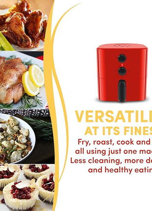Elite Gourmet EAF-3218R Personal 1.1 Quart Compact Space Saving Electric Hot Air Fryer Oil-Less Healthy Cooker, Timer & Temperature Controls, Red.