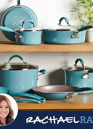 Rachael Ray Cucina Nonstick Cookware Pots and Pans Set, 12 Piece, Agave Blue