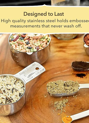 Measuring Cups and Spoons Set of 15, Stackable Cups, Long Handle with Leveler Fits Narrow Jars, 304 Premium Stainless Steel, Kitchen Gadgets for Liquid & Dry Ingredients Cooking Baking