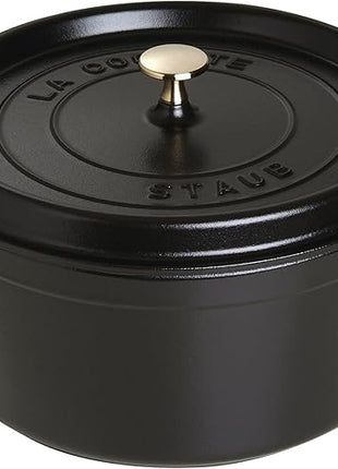 STAUB Cast Iron Dutch Oven 7-qt Round Cocotte, Serves 7- 8, Made in France, Black Matte