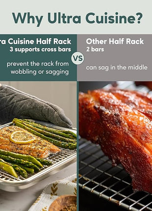Ultra Cuisine Oven-Safe, Dishwasher-Safe 100% Stainless Steel Cooling & Baking Rack Set - Tight-Wire Bake for Oven Cooking - Heavy Duty - 8.5x12 - Set of 2 - Small Quarter Sheet Pan Cooling Racks