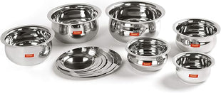 Sumeet Stainless Steel Belly Shape 6 Pc Tope/Cookware/Pot Set with Lid 380ML, 500ML, 780ML, 1.1Ltr, 1.4Ltr, 1.75Ltr (Silver)