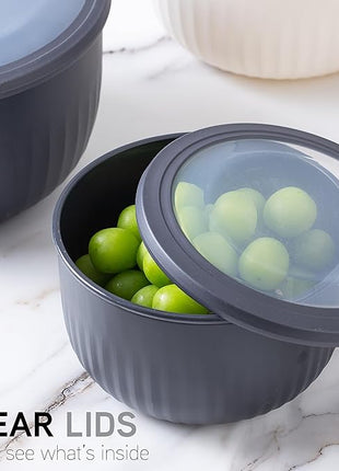 COOK WITH COLOR Prep Bowls with Lids- Wide and Deep Nesting Plastic Small Mixing Bowl Set with Lids, 12 Piece Set - Deep Bowls, Speckled Black