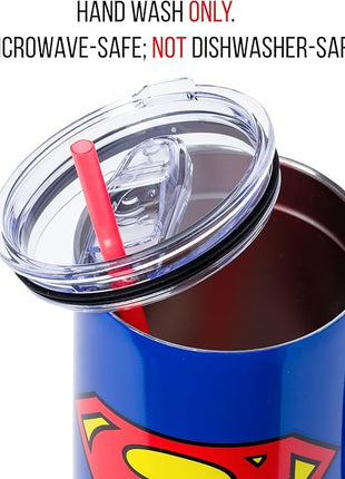 Silver Buffalo DC Comics Superman Logo Stainless Steel Tumbler with Handle and Straw, Fits in Standard Cup Holder, 40 Ounces