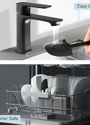 Premium Silicone Spatula Set, JXWING Flexible Heat Resistant Non-slip Handle Baking Cooking Rubber Spatulas, Black