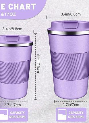 Insulated Coffee Tumblers with Flip Lid 12oz / 17oz, Stainless Steel Travel Coffee Mug Leak Proof, Vacuum Insulated Coffee Mug Reusable Cup, Keeps Cold and Hot for Coffee Tea