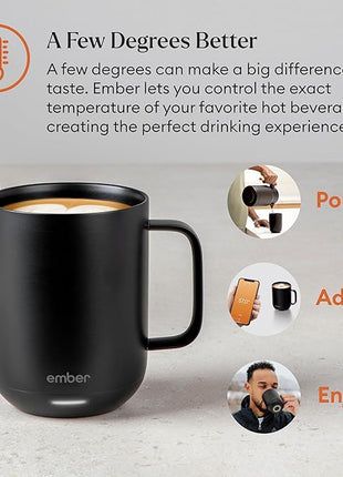 Ember Temperature Control Smart Mug 2, 14 Oz, App-Controlled Heated Coffee Mug with 80 Min Battery Life and Improved Design, Black
