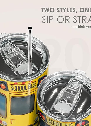 SANDJEST Bus Driver Tumbler - School Bus 20 oz Stainless Steel Double Wall Vacuum Tumblers Coffee Travel Mug - Thermal Cups Birthday, Christmas, Back To School Gifts for Men, Women, Friends, Besties