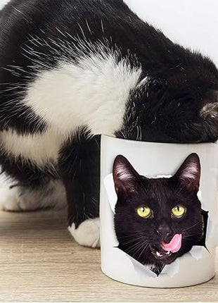 Winston & Bear Thirsty Black Cat Coffee Mug - Funny Ceramic Coffee Mug Gift for Cat Lovers - Cute Novelty Cup for Men and Women (15oz)