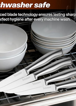 Steak Knife Set of 6, 4.5 inches Dishwasher Safe High Carbon Stainless Steel Knives, Silver