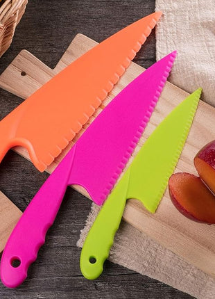 JOVITEC 8 Pcs Kid Cooking Kitchen Knife Set, Plastic Serrated Edges Children's Safe Chef Nylon Knives for Cutting Fruit Bread Cake Salad Lettuce Kids Cooking Supply(Multi Colors Square Knife)