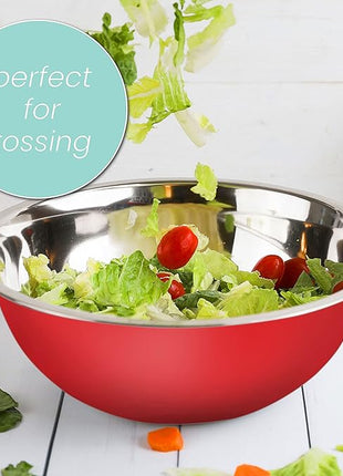 WHYSKO Meal Prep Stainless Steel Mixing Bowls Set, Home, Refrigerator, and Kitchen Food Storage Organizers | Ecofriendly, Reusable, Heavy Duty (Red)