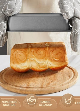 HONGBAKE Bakeware Sets, Baking Pans Set, Nonstick Oven Pan for Kitchen with Wider Grips, 10 Pieces Including Rack, Cookie Sheet, Cake Pans, Loaf Pan, Muffin Pan, Pizza Pan - Grey