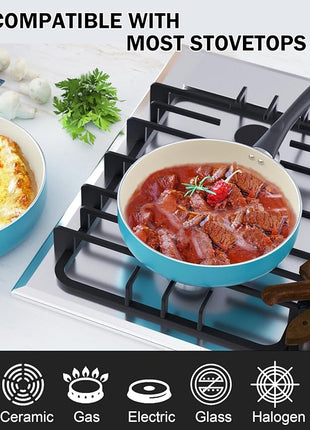 Cook N Home 10-Piece Ceramic Nonstick Cookware Set - Pots, Pans, Dutch Oven, Saucepans, Frying Pans and Lids - Turquoise