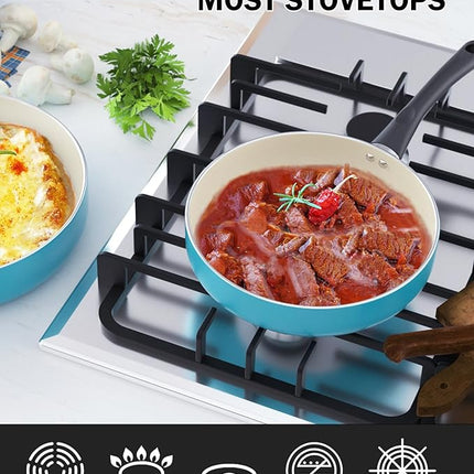Cook N Home 10-Piece Ceramic Nonstick Cookware Set - Pots, Pans, Dutch Oven, Saucepans, Frying Pans and Lids - Turquoise