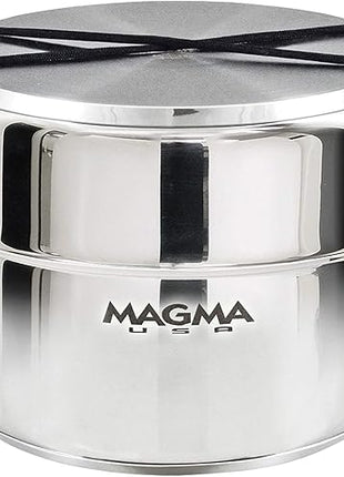 Magma 10 Piece Gourmet Nesting Stainless Steel Cookware Set with Ceramica Non-Stick, Induction Compatible, Oven Safe to 500°F - Suitable for All Stovetops, Removable Handles, Silver