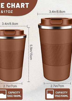 Insulated Coffee Tumblers with Flip Lid 12oz / 17oz, Stainless Steel Travel Coffee Mug Leak Proof, Vacuum Insulated Coffee Mug Reusable Cup, Keeps Cold and Hot for Coffee Tea