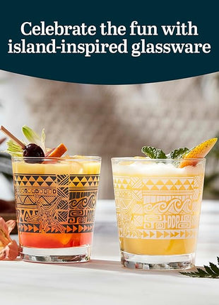 Libbey Tiki Rocks Glasses Set, Vintage-style Glassware Drinking Glasses Set of 4, Exotic, Dishwasher Safe Glasses for Backyard Luau or Pool Party