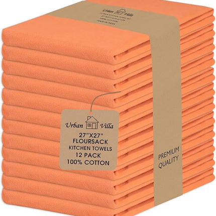 Urban Villa Halloween Flour Sack Kitchen Towels 27”x27” 12 Pack Orange Color Dish Towels 100% Cotton Flour Sack Kitchen Towels for Embroidery DIY Projects Cloth Diapers Cheese Strainers Dish Cloths