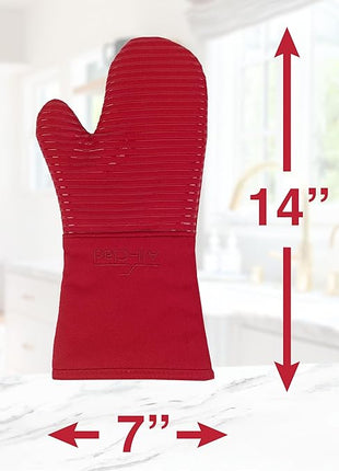 All-Clad Silicone Oven Mitts: Heat Resistant up to 500 Degrees - 100% Cotton & Silicone, 14"x7" Oven Mitt for Kitchen and Barbeque, 2-Pack, Chili