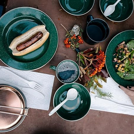 Stansport Deluxe 24-Piece Enamel Tableware Set - Enamel Plates and Bowls Lightweight and Durable Camp Dish Set for Camping and Backpacking Plates and Bowls for 4 People