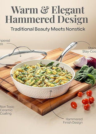 Gotham Steel Hammered 15 Pc Ceramic Cookware Set Nonstick, Deep Pots and Pans Set Non Stick with Induction Cookware, Cooking Utensils & Steamer, Non Toxic PFOA PFOS Free, Oven & Dishwasher Safe