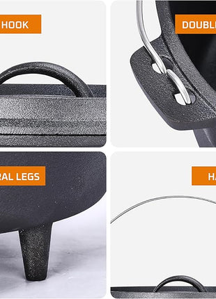 Bruntmor 5 Qt Camp Dutch Ovens Set - Black: Experience high-performance cooking with this versatile and durable 3-piece set, including a pot, lid, and 9" meat rack/trivet. - 13 x 13 inch