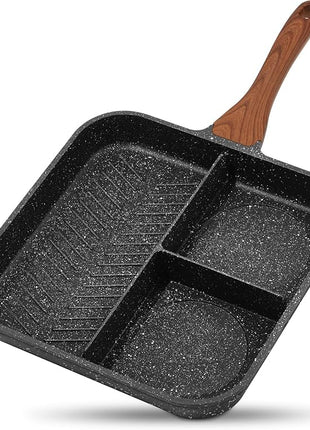 ESLITE LIFE 11 Inch Nonstick Divided Grill Pan for Indoor Cooking, Versatile 3-In-1 Induction Large Breakfast Pan for Stove Tops, PTFE & PFOA Free, Black