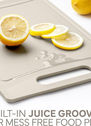 COOK WITH COLOR Non-Slip Cutting Board Set – Kitchen Essentials with Easy Grip Handle for Meat, Veggies, and Fruits, 4 Cutting Boards, Brown