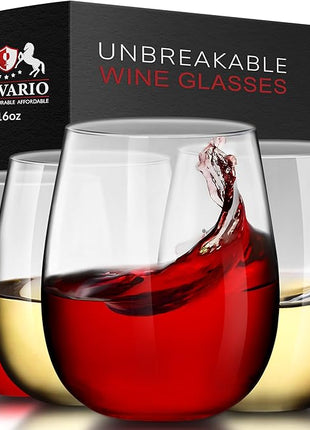 Unbreakable Stemless Plastic Wine Glasses | Reusable | Shatterproof 100% Tritan Plastic | Dishwasher-Safe | BPA-free | Awesome for Indoor & Outdoor | 16 oz, Set of 4